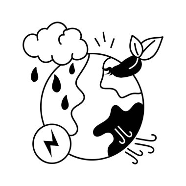 Yağmur damlasıyla Dünya, iklim değişikliklerini ve su döngüsünü sembolize eder.