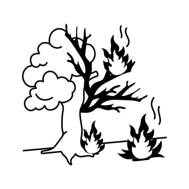 Yanan ağaç, orman yangınlarının çevre üzerindeki etkisini simgeliyor.