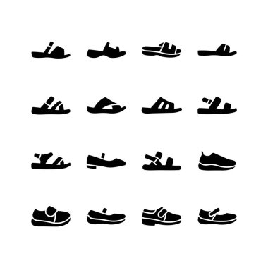 Sandaletler, slaytlar ve Mary Janes gibi çeşitli yaz ayakkabıları tasvir eden basit simgelerden oluşan bir koleksiyon..