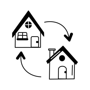 Evler arasındaki oklar, mülk değişimi veya taşınmayı sembolize ediyor