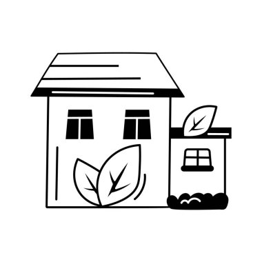Bitkilerle dolu bir ev, çevre dostu bir evi temsil ediyor.