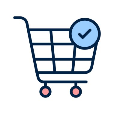 Doğrulama işareti olan bir alışveriş arabasının simgesi
