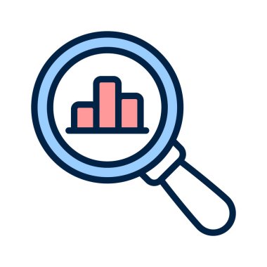 Ürün analizi için çubuk grafiği olan büyüteç