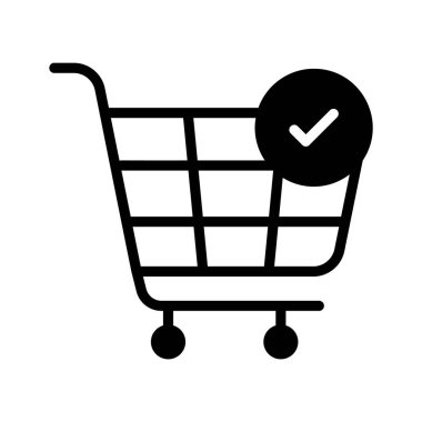 Doğrulama işareti olan bir alışveriş arabasının simgesi