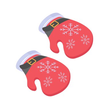 Kış için beyaz kar tanesi desenli sıcak kırmızı eldivenler..