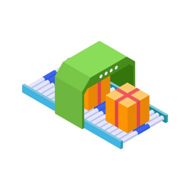 Ürünlerin imalat kuşağı, izometrik simge yoluyla taşınması