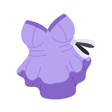 Fırfırlı ve yay aksanlı zarif lavantalı straplez elbise ikonu.