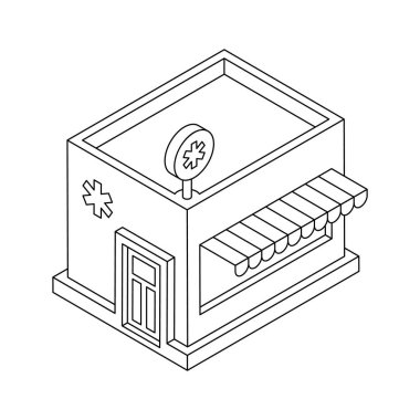 Eczane binası ikonu eczane veya ilaç tedarikçilerini gösteriyor