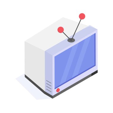 Medya için çalma düğmesi olan bir retro televizyonun Isometric simgesi.