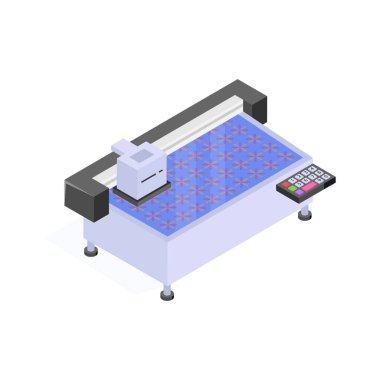 Baskı evi yalan makinesi ekipmanı izometrik ikon 3d vektör ilüstrasyonunu kullanmaya hazır
