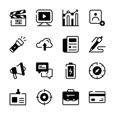 Çeşitli iş ve iletişim araçlarını temsil eden basit simgelerden oluşan bir koleksiyon