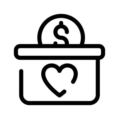 İçinde bir kalp ve dolar sembolü olan bir bağış kutusu, hayır kurumunu temsil ediyor.