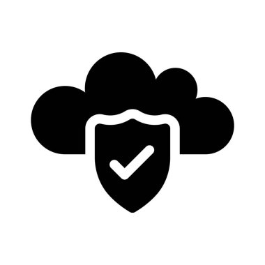 Güvenli bulut hizmetlerini temsil eden kalkanlı bir bulut.