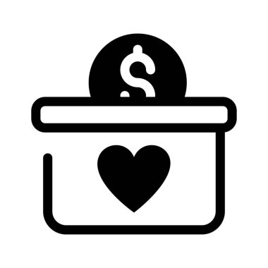 İçinde bir kalp ve dolar sembolü olan bir bağış kutusu, hayır kurumunu temsil ediyor.