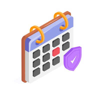 Shield on calendar showing concept icon of insurance validity, insurance calendar clipart