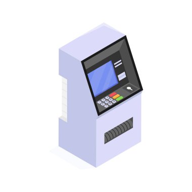 ATM makinesinin bu modaya uygun izometrik simgesini vektör kullanmaya hazır hale getir