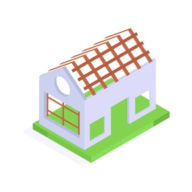 Moda tasarım tarzında çatı yapısı, yapı iskeleti izometrik simge oluşturma