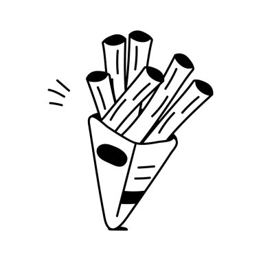 Kağıt koniye el çizimi bir churros çubuğu