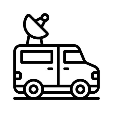 Mobil yayın ve canlı iletişimi temsil eden uydu minibüsü simgesi