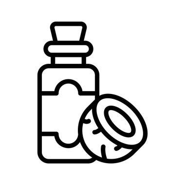 Yarım hindistan cevizi yağlı bir şişe, vektör kullanmaya hazır.