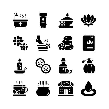 Bu birinci sınıf simgeler bir spa ve sağlık deneyiminin çeşitli elementlerini temsil eder.