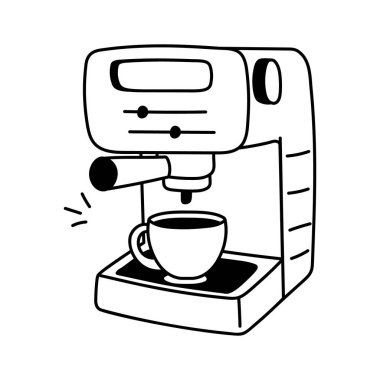 Espresso, kapuçino ya da kahve damlatan içecekleri otomatikman üreten bir alet tasvir eden bir kahve makinesi ikonu.