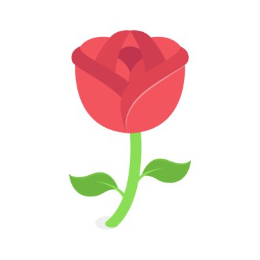 Aşkı ve romantizmi simgeleyen klasik kırmızı gül izometrik simgesi.