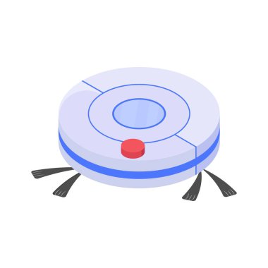 Bir robot elektrik süpürgesinin stilize edilmiş, izometrik simgesi.