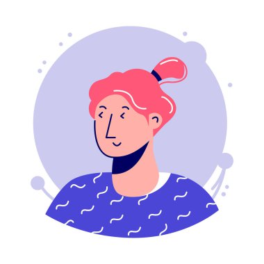 Genç bir kadın kafası ve omuzlarının renkli, stilize edilmiş bir simgesi.