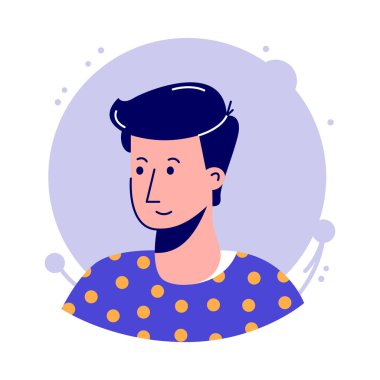 Tarz sahibi erkek avatarın simgesi, geriye taranmış saçları ve çizgili gömleği.