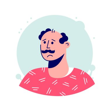 Bıyıklı, desenli kırmızı gömlekli seçkin bir adam.