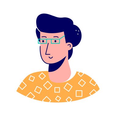 Gözlüklü, kıvırcık saçlı genç bir erkek avatar.