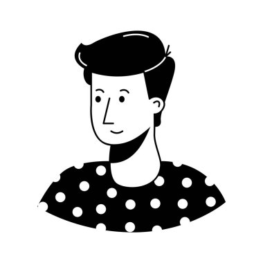 Tarz sahibi erkek avatarın simgesi, geriye taranmış saçları ve çizgili gömleği.