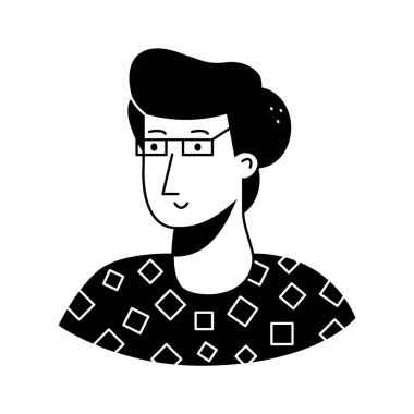 Gözlüklü, kıvırcık saçlı genç bir erkek avatar.