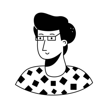 Gözlüklü, kıvırcık saçlı genç bir erkek avatar.