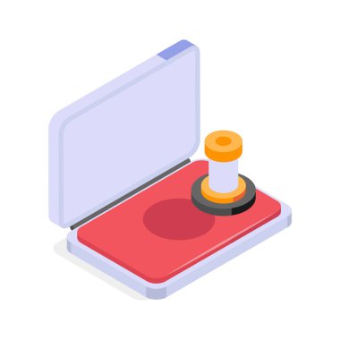 Kırmızı bir pulun canlı, üç boyutlu izometrik simgesi.