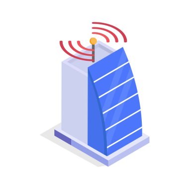 IoT anteniyle bütünleştirilmiş akıllı bir binanın simgesi