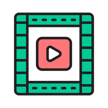 Icon of video reel in modern design style, reel with play symbol on it