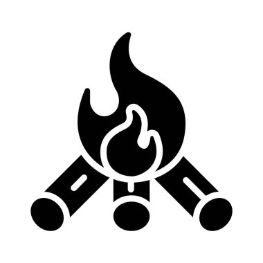 Kamp yapmayı, sıcaklığı ve açık hava eğlencesini temsil eden alevli bir kamp ateşi..