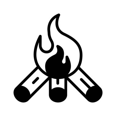 Kamp yapmayı, sıcaklığı ve açık hava eğlencesini temsil eden alevli bir kamp ateşi..