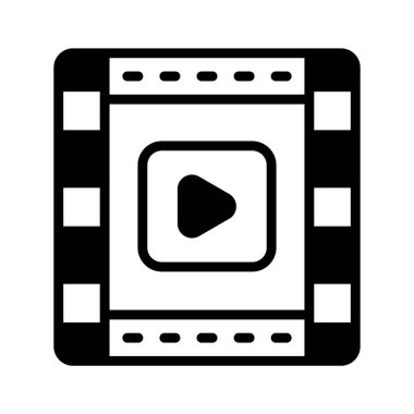 Icon of video reel in modern design style, reel with play symbol on it
