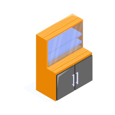 Bu canlı izometrik simge modern bir vitrin vitrinini gösteriyor.