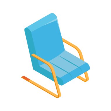 Bu canlı izometrik ikon şık, açık mavi sallanan bir sandalye sergiliyor