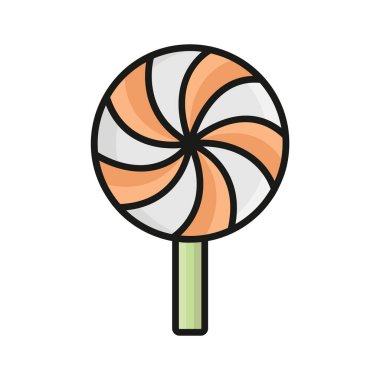 Spiral lolipop simge tasarımı, şekerleme ögesinin düz biçimli vektörü
