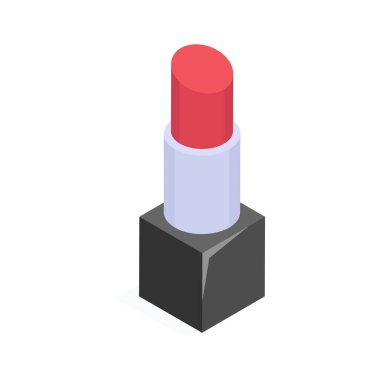 İzometrik tarzda, vektör kullanmaya hazır canlı kırmızı bir ruj.
