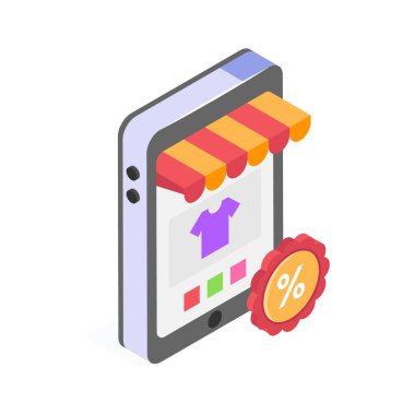 Mobil alışveriş ve premium vektörünün yaratıcı olarak dizayn edilmiş izometrik simgesi