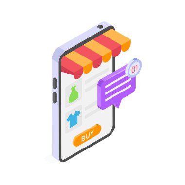 Çevrimiçi alışveriş için tebligatlı akıllı telefon.