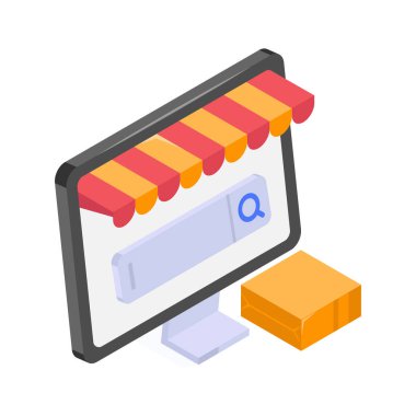 E ticaret web sitesi mağaza arama ve ürün kutusu ile.