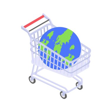 Uluslararası alışveriş için dünya sembolü olan alışveriş arabası..