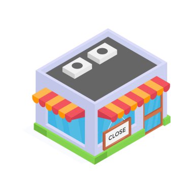 Bu canlı izometrik illüstrasyon basit bir dükkan binasını gösteriyor.